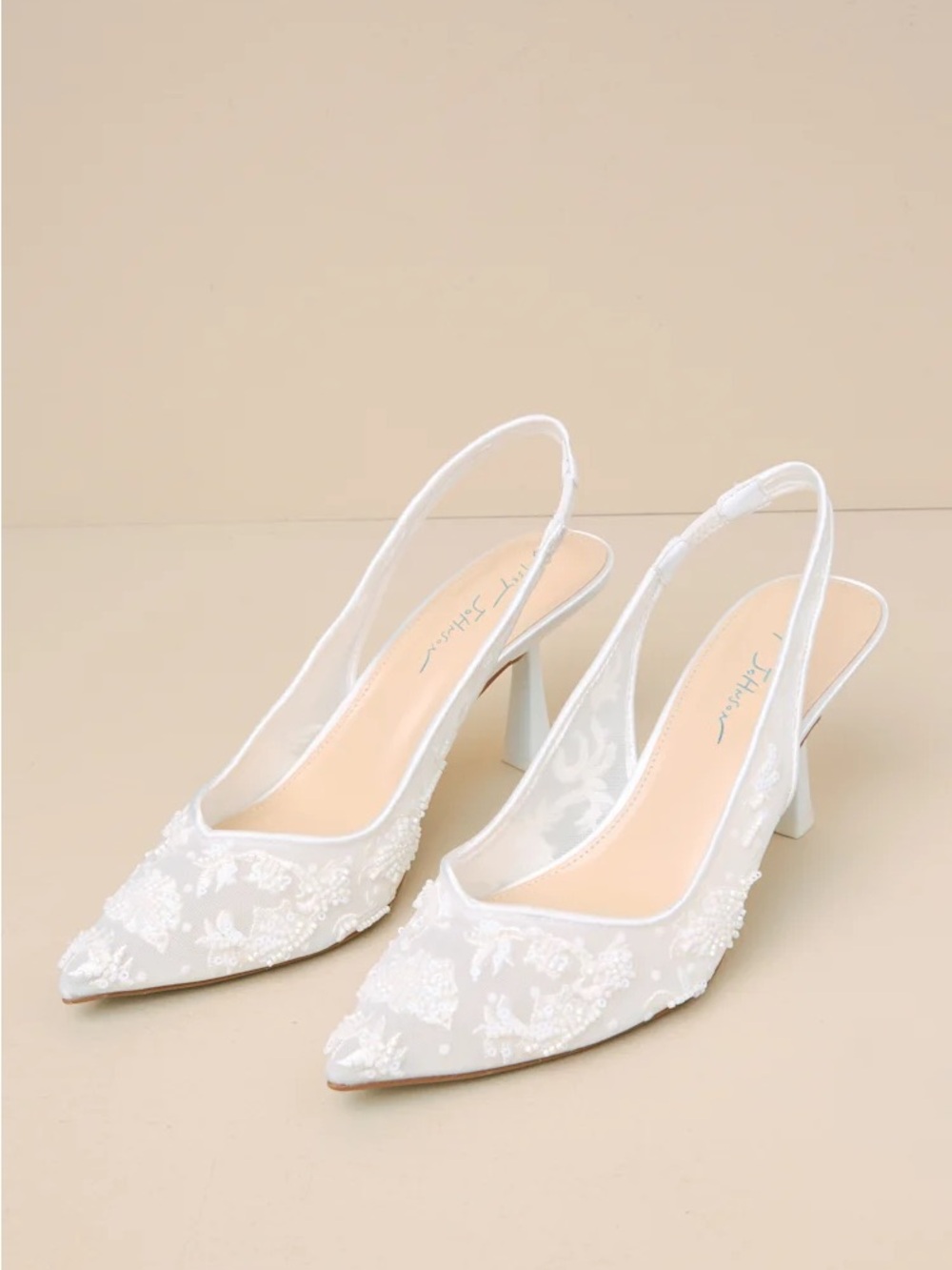 BETSEY JOHNSON SLINGBACK COSMO IVORY BEADED EMBROIDERED PUMPS 7